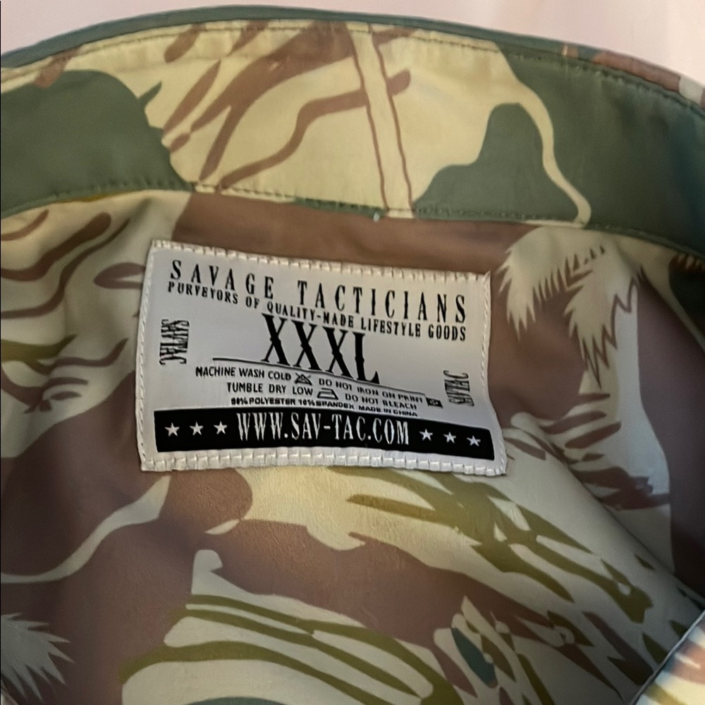 Green and Brown Casual Button Down Shirt with Camouflage Pattern - Picture 2 of 2